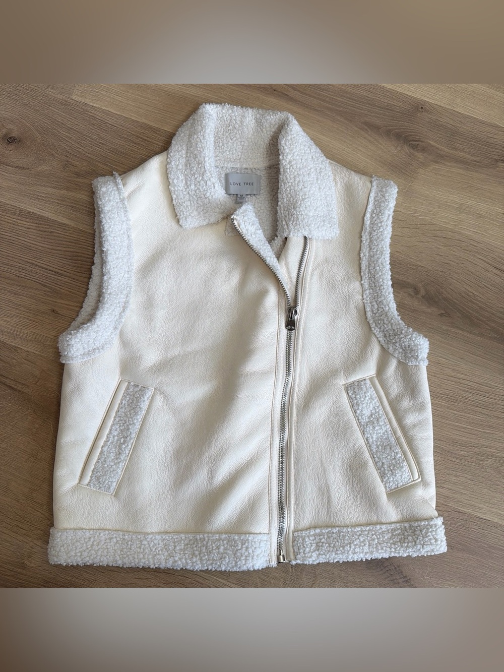 Love Tree Cream Sherpa-Trim Vest